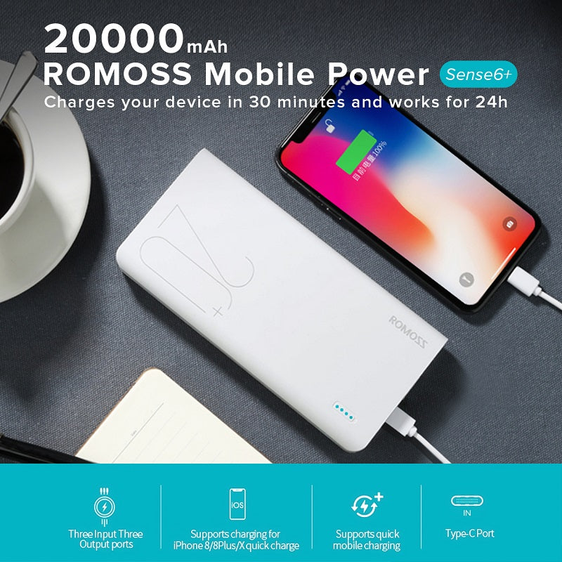 Romoss 20000mAh Power Bank With Lightning Port Charging